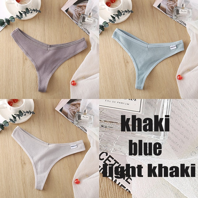 3PCS/Set Women's Panties G-string Thong Cotton Underwear Sexy Panties Female Underpants 6 Solid Color Pantys Intimates Lingerie