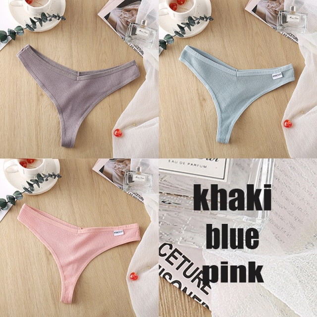 3PCS/Set Women's Panties G-string Thong Cotton Underwear Sexy Panties Female Underpants 6 Solid Color Pantys Intimates Lingerie