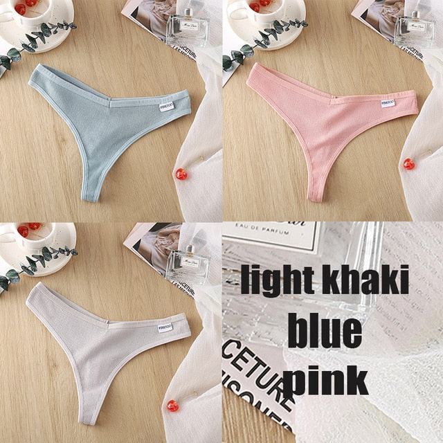 3PCS/Set Women's Panties G-string Thong Cotton Underwear Sexy Panties Female Underpants 6 Solid Color Pantys Intimates Lingerie