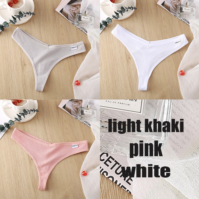 3PCS/Set Women's Panties G-string Thong Cotton Underwear Sexy Panties Female Underpants 6 Solid Color Pantys Intimates Lingerie