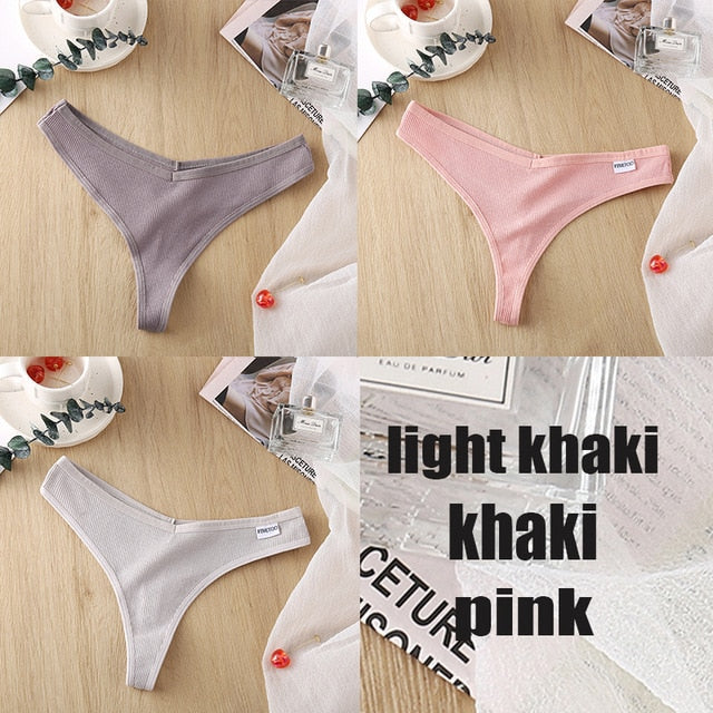 3PCS/Set Women's Panties G-string Thong Cotton Underwear Sexy Panties Female Underpants 6 Solid Color Pantys Intimates Lingerie