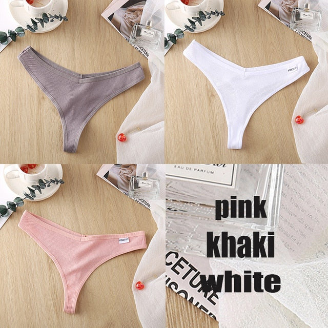 3PCS/Set Women's Panties G-string Thong Cotton Underwear Sexy Panties Female Underpants 6 Solid Color Pantys Intimates Lingerie