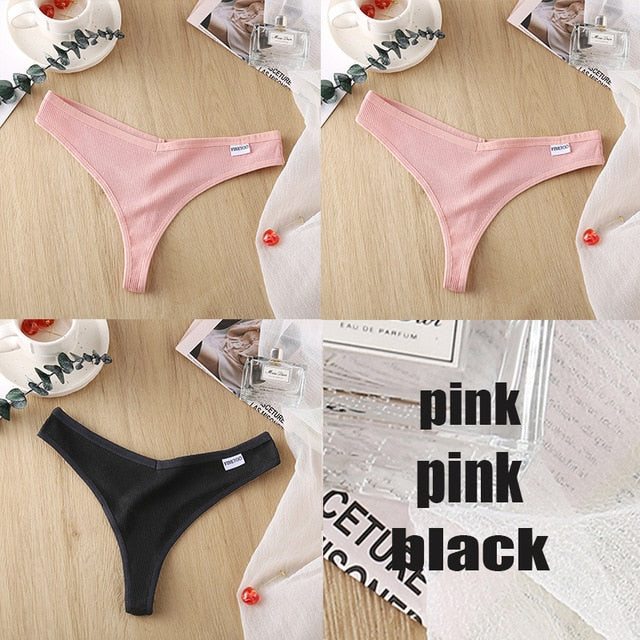 3PCS/Set Women's Panties G-string Thong Cotton Underwear Sexy Panties Female Underpants 6 Solid Color Pantys Intimates Lingerie