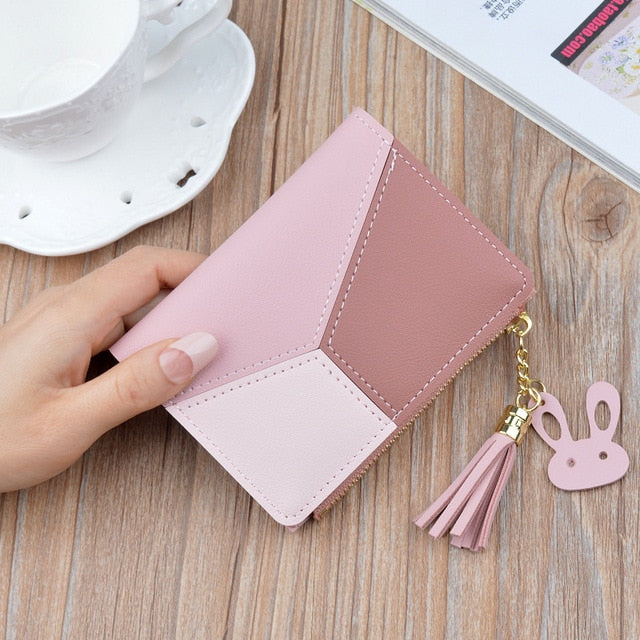 Geometric Women Cute Pink Wallets Pocket Purse Card Holder Patchwork Wallet Lady Female Fashion Short Coin Burse Money Bag