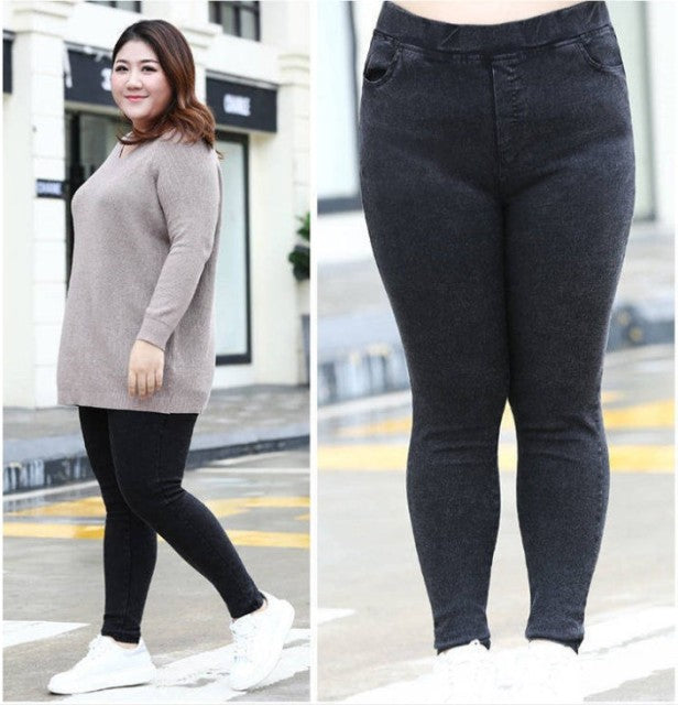 Oversize Women Jeans New Autumn Trousers High-waist Elasticity leggings Plus Velvet Warm Winter Denim Pants Female Plus Size 7XL