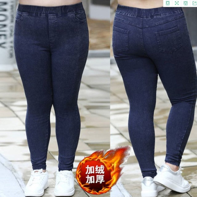 Oversize Women Jeans New Autumn Trousers High-waist Elasticity leggings Plus Velvet Warm Winter Denim Pants Female Plus Size 7XL
