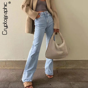 Cryptographic Casual Fashion Straight Leg Women's Jeans Denim Bottom Harajuku Boyfriend Long High Waist Baggy Jeans Fall Pants