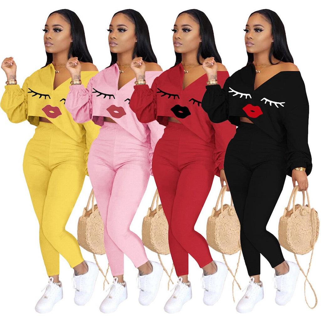 Casual 2 Piece Set Women Tracksuit Spring Autumn Outfits Loose Top Biker Pants Sweat Suits Lounge Wear Two Piece Matching Sets