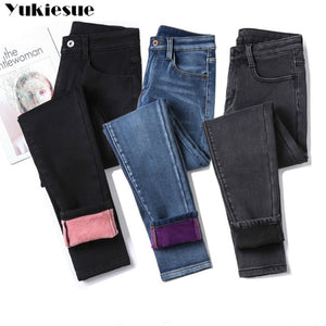 Winter Warm Jeans Woman 2020 High Waist Casual Velvet Ladies Trousers Female Pantalon Denim jeans for Women Pants Plus size 40