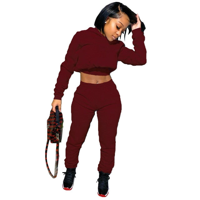 Two Piece Set Women Fall Clothes Tracksuit Crop Hoodies Joggers Sweat Suit Lounge Wear Outfits 2 Pcs Matching Sets Wholesale