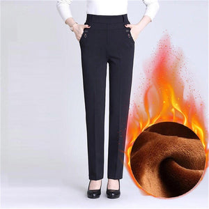 New Atumn Winter Women's Pants Plus Size 5XL Add Velet Mom Pants Elastic High Waist Casual Women Trousers Loose Straight P163