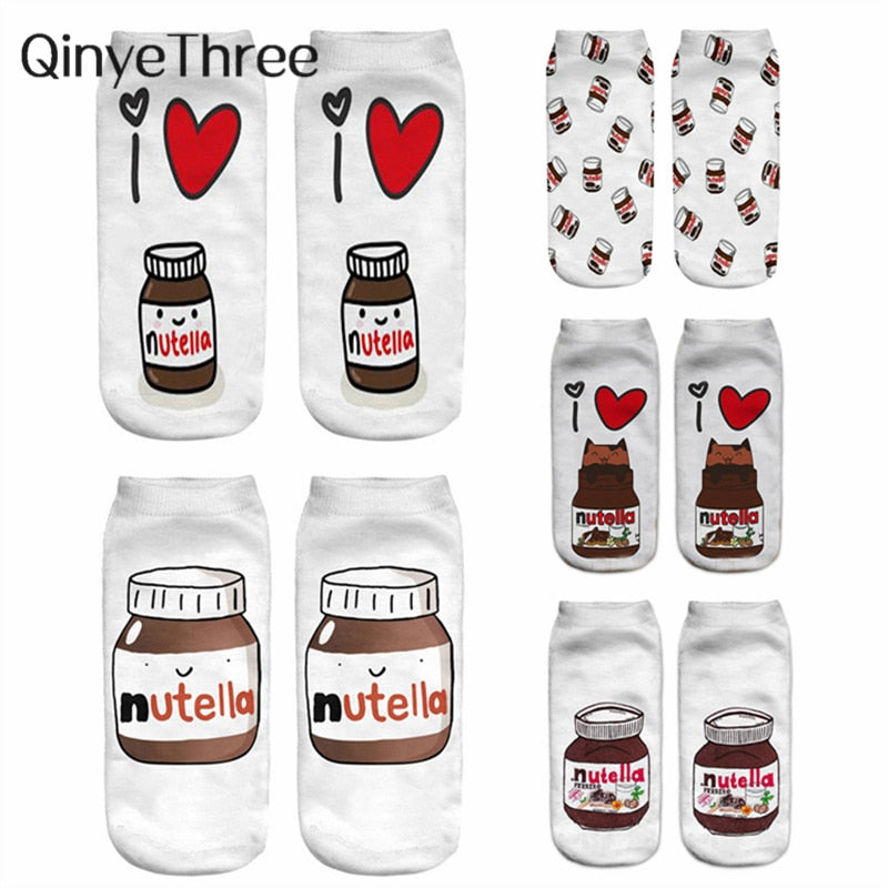 Women Funny Cute 3D Print Foods White Nutella Character Socks Unisex Happy Cartoon Donuts Biscuit Dessert Gift Sokken Dropship