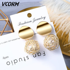 New Korean Acrylic Earrings For Women Statement Vintage Geometric Gold Dangle Drop Earrings 2020 Female Wedding Fashion Jewelry