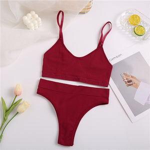 FINETOO Seamless Women Top Panties Set Cotton Tops Low Waist G-String Underwear Set Soft Active Wear Lingerie Fitness Crop Top