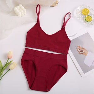 FINETOO Seamless Women Top Panties Set Cotton Tops Low Waist G-String Underwear Set Soft Active Wear Lingerie Fitness Crop Top