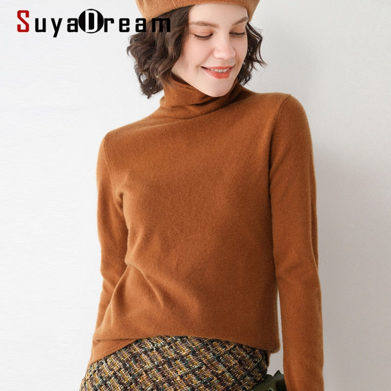 SuyaDream Woman Solid Wool Sweaters 100%Wool Turtleneck Plain Pullovers 2020 Fall Winter Bottoming Shirts Knitwear