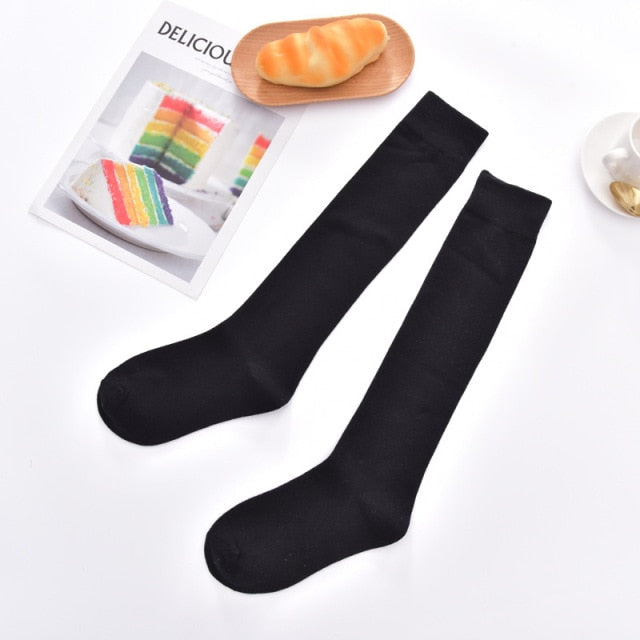 Cotton Ladies Knee High soild color Socks Women student Socks School Party street dancing knee sock for women