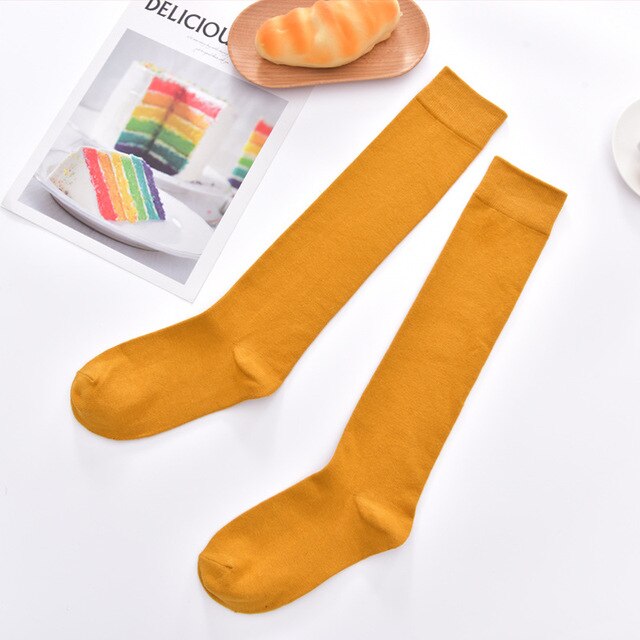 Cotton Ladies Knee High soild color Socks Women student Socks School Party street dancing knee sock for women