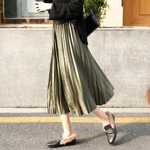 Pleated Long Skirt Women Fall Winter 2020 Korean Velvet High Waist Casual Loose Office Lady Clothes Bottoms Plus Size Midi Skirt