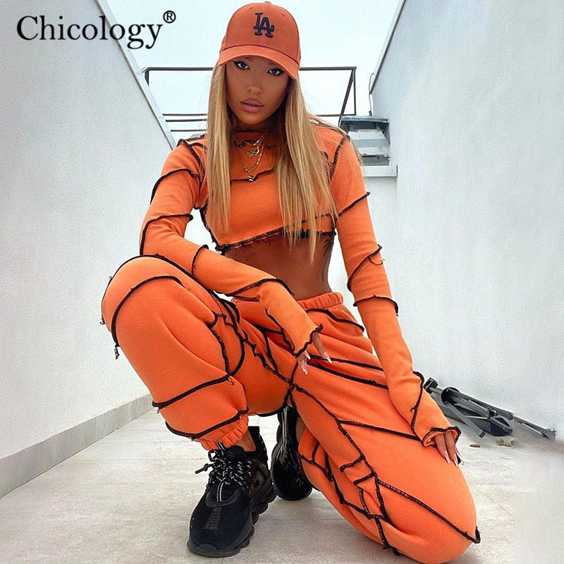 Chicology Sweatshirt Jogger 2 Two Piece Outfits Set Long Sleeve Crop Top Pants 2020 Autumn Winter Clothes Sweat Suits Streetwear