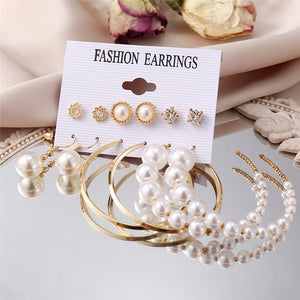 17KM Vintage Pearl Earrings For Women Big Gold Cross Set of Earrings Long Tassel Butterfly Dangle Drop Earrings 2021 Jewelry