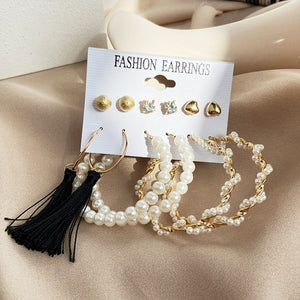 17KM Vintage Pearl Earrings For Women Big Gold Cross Set of Earrings Long Tassel Butterfly Dangle Drop Earrings 2021 Jewelry