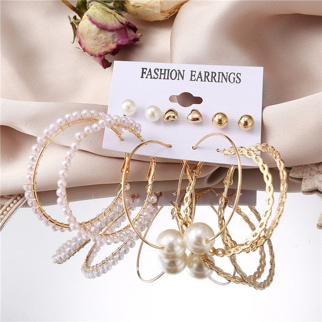 17KM Vintage Pearl Earrings For Women Big Gold Cross Set of Earrings Long Tassel Butterfly Dangle Drop Earrings 2021 Jewelry