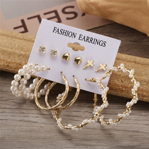 17KM Vintage Pearl Earrings For Women Big Gold Cross Set of Earrings Long Tassel Butterfly Dangle Drop Earrings 2021 Jewelry