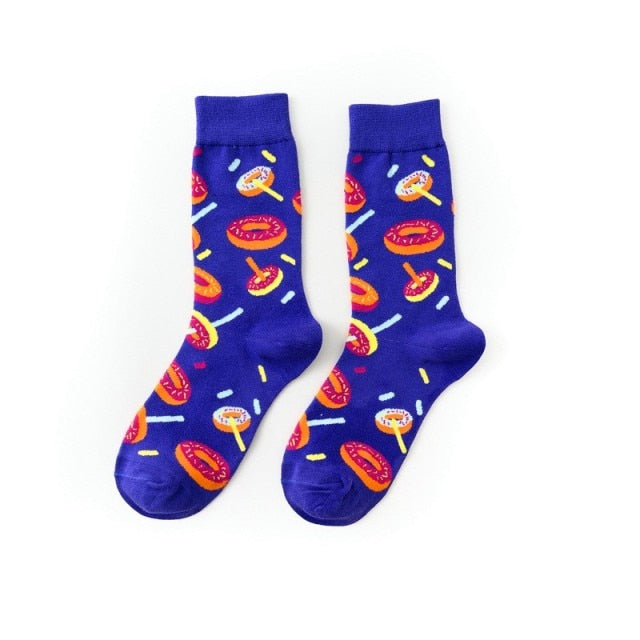 1pair Combed Cotton Fashion Hip Hop Man woman Socks Harajuku  fruit Skateboard oil painting animal Happy Socks Funny Sokken