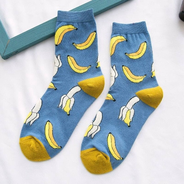 1pair Combed Cotton Fashion Hip Hop Man woman Socks Harajuku  fruit Skateboard oil painting animal Happy Socks Funny Sokken