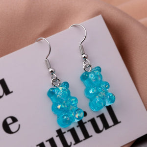 New Fashion Sequins Resin Gummy Bear Dangle Earrings for Women Girl DIY Cartoon Animal Bear Earrings Creative Drop Jewelry Gifts