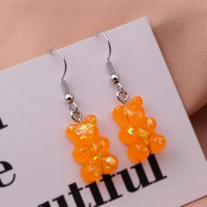 New Fashion Sequins Resin Gummy Bear Dangle Earrings for Women Girl DIY Cartoon Animal Bear Earrings Creative Drop Jewelry Gifts