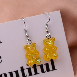 New Fashion Sequins Resin Gummy Bear Dangle Earrings for Women Girl DIY Cartoon Animal Bear Earrings Creative Drop Jewelry Gifts