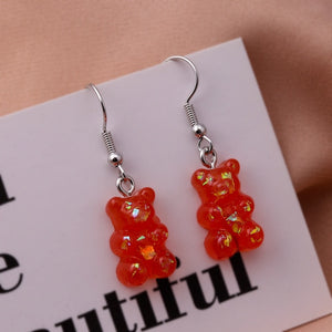 New Fashion Sequins Resin Gummy Bear Dangle Earrings for Women Girl DIY Cartoon Animal Bear Earrings Creative Drop Jewelry Gifts