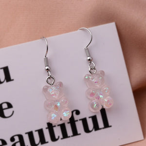 New Fashion Sequins Resin Gummy Bear Dangle Earrings for Women Girl DIY Cartoon Animal Bear Earrings Creative Drop Jewelry Gifts