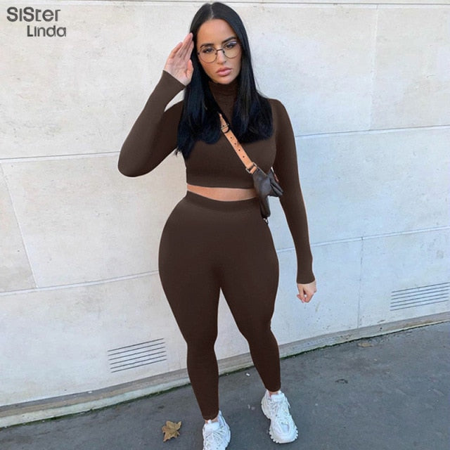 Sisterlinda Women Sporty Active Wear Matching Sets Fall Long Sleeve Tops Tees And Leggings 2 Two Piece Workout Outfits Sportwear