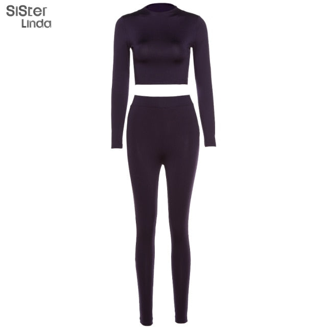 Sisterlinda Women Sporty Active Wear Matching Sets Fall Long Sleeve Tops Tees And Leggings 2 Two Piece Workout Outfits Sportwear