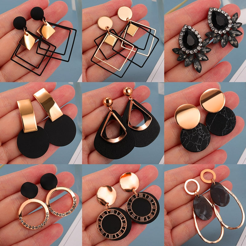 Korean Statement Earrings For Women 2020 Fashion Vintage Black Arcylic Gold Geometric Tassel Drop Earings Female Brincos Jewelry