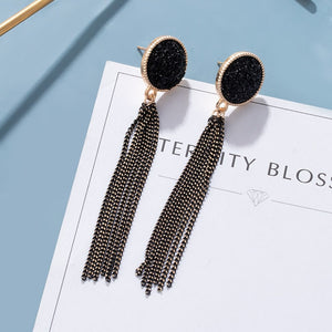 Korean Statement Earrings For Women 2020 Fashion Vintage Black Arcylic Gold Geometric Tassel Drop Earings Female Brincos Jewelry