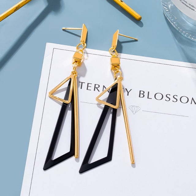 Korean Statement Earrings For Women 2020 Fashion Vintage Black Arcylic Gold Geometric Tassel Drop Earings Female Brincos Jewelry