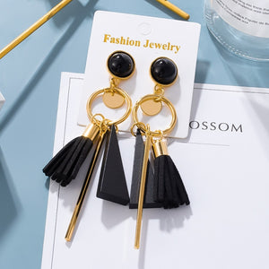 Korean Statement Earrings For Women 2020 Fashion Vintage Black Arcylic Gold Geometric Tassel Drop Earings Female Brincos Jewelry