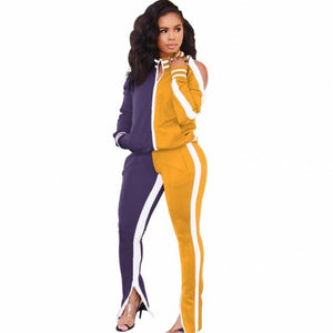 Two Piece Sets Women Spring Autumn Casual Sportswear 2 Piece Outfit Sweat Suit Off The Shoulder Long Sleeve Top And Pants Set