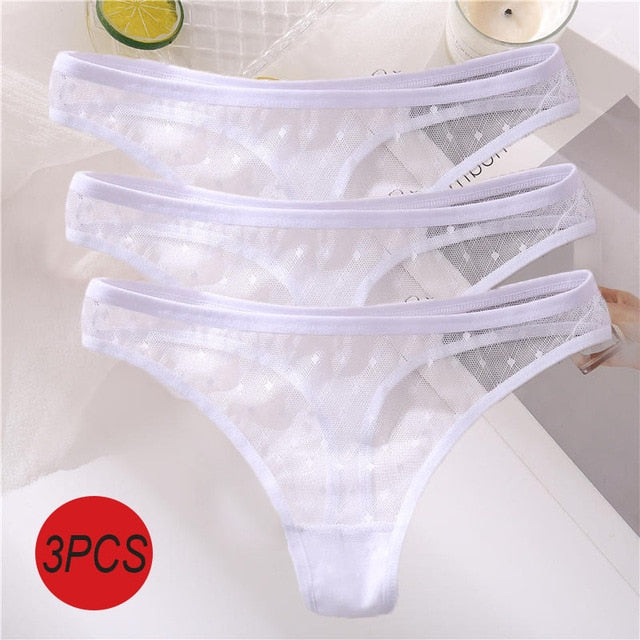 3PCS/Set Sexy Panties Women G-String Thong Lace Underwear Pantys Low-Waist Female Underpants Mesh Perspective Briefs Lingerie