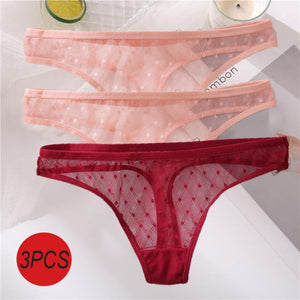 3PCS/Set Sexy Panties Women G-String Thong Lace Underwear Pantys Low-Waist Female Underpants Mesh Perspective Briefs Lingerie