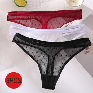 3PCS/Set Sexy Panties Women G-String Thong Lace Underwear Pantys Low-Waist Female Underpants Mesh Perspective Briefs Lingerie