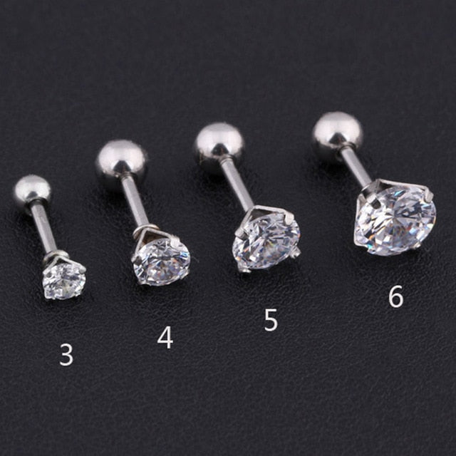 1 pcs Medical Stainless steel Crystal Zircon Ear Studs Earrings For Women/Men 4 Prong Tragus Cartilage Piercing Jewelry