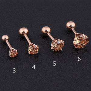 1 pcs Medical Stainless steel Crystal Zircon Ear Studs Earrings For Women/Men 4 Prong Tragus Cartilage Piercing Jewelry