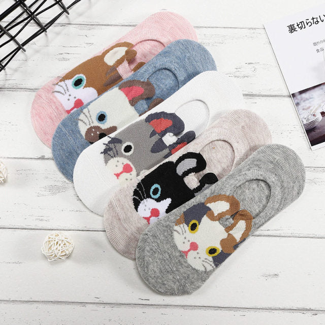 27 Style 10 Piece=5 Pairs/Lot Cute Harajuku Animal Women Socks Set Funny Spring Cat Dog Rabbit Panda Low Cut Short Sock Happy