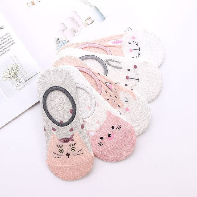 27 Style 10 Piece=5 Pairs/Lot Cute Harajuku Animal Women Socks Set Funny Spring Cat Dog Rabbit Panda Low Cut Short Sock Happy