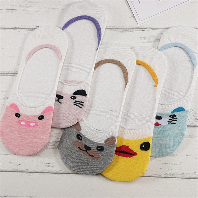 27 Style 10 Piece=5 Pairs/Lot Cute Harajuku Animal Women Socks Set Funny Spring Cat Dog Rabbit Panda Low Cut Short Sock Happy